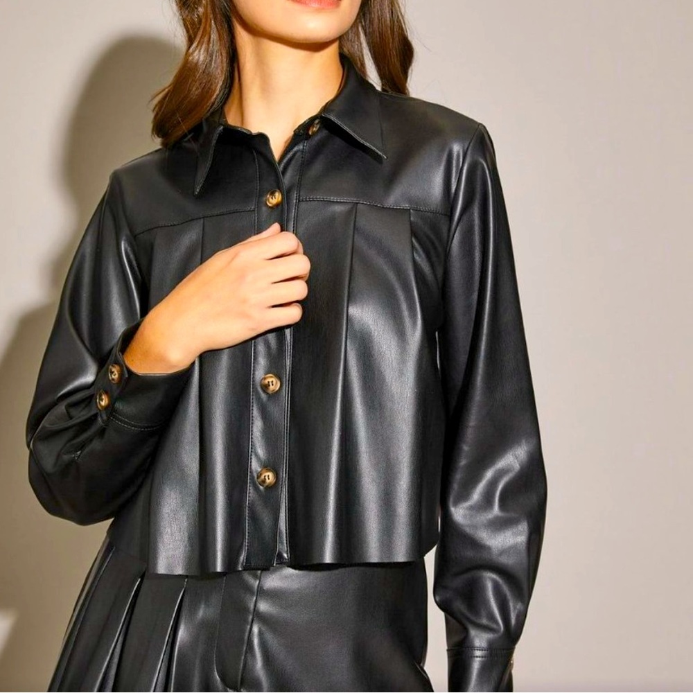 Mustard Seed Pleated Shacket Shirt Jacket Black